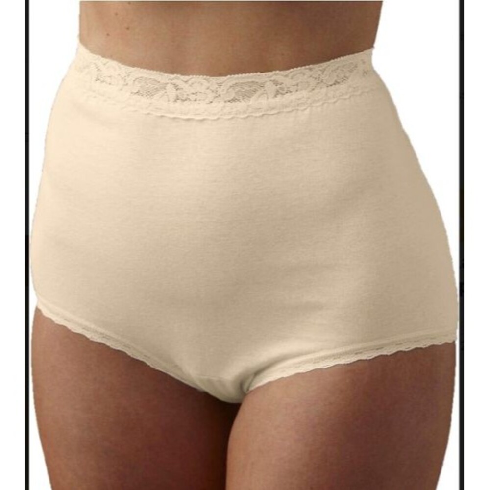National Lace Trimmed Full Coverage Panty-574-3 Pack-Beige-Elastic Free-NEW
